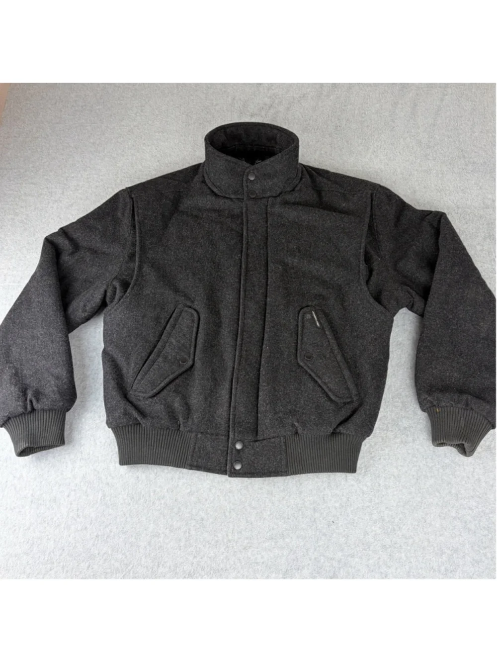 MEMBERS ONLY Wool Bomber Jacket Men’s Size 42 Gray Full Zip Made in Hong Kong